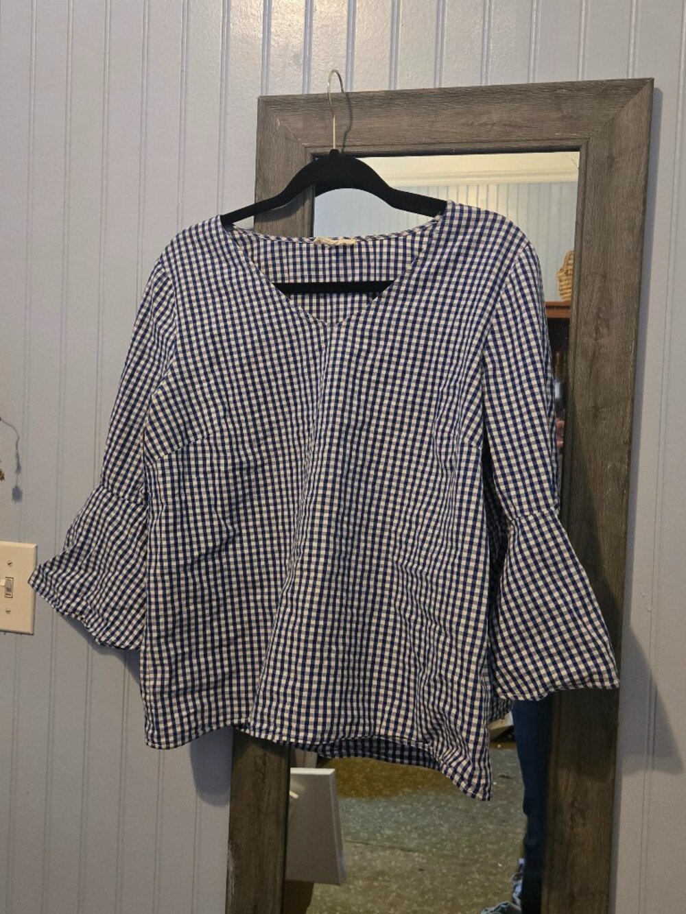 100% Cotton, Cottagecore, Gingham Blouse, Blue and White